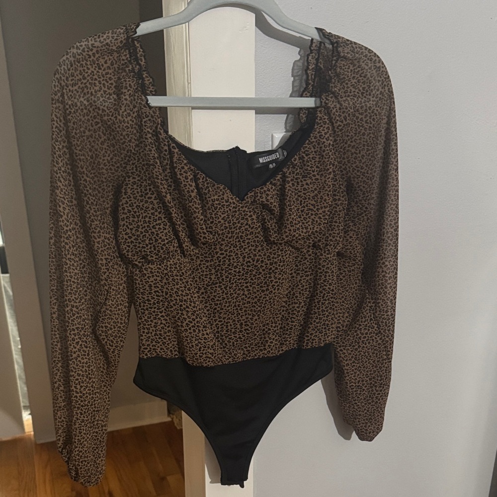 Missguided + Black and Brown Animal Print Bodysuit